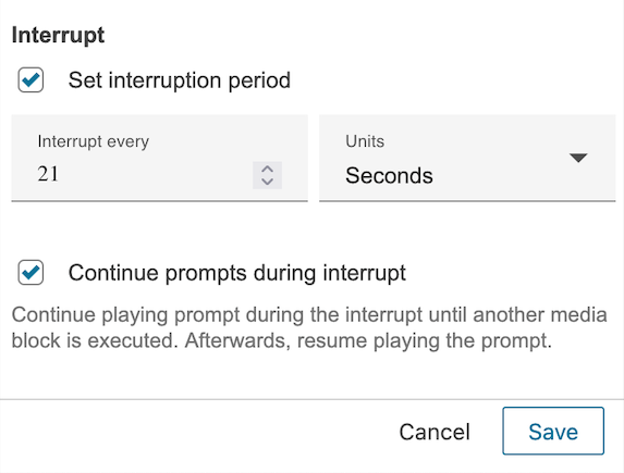 Il widget dell'opzione Loop richiede l'interruzione.