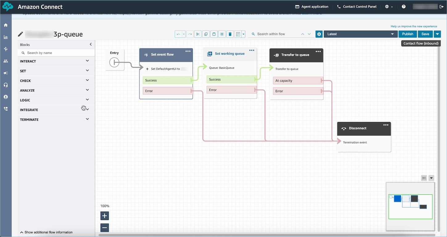 Un blocco Set event flow configurato per l'hook di eventi dell' DefaultAgentinterfaccia utente.
