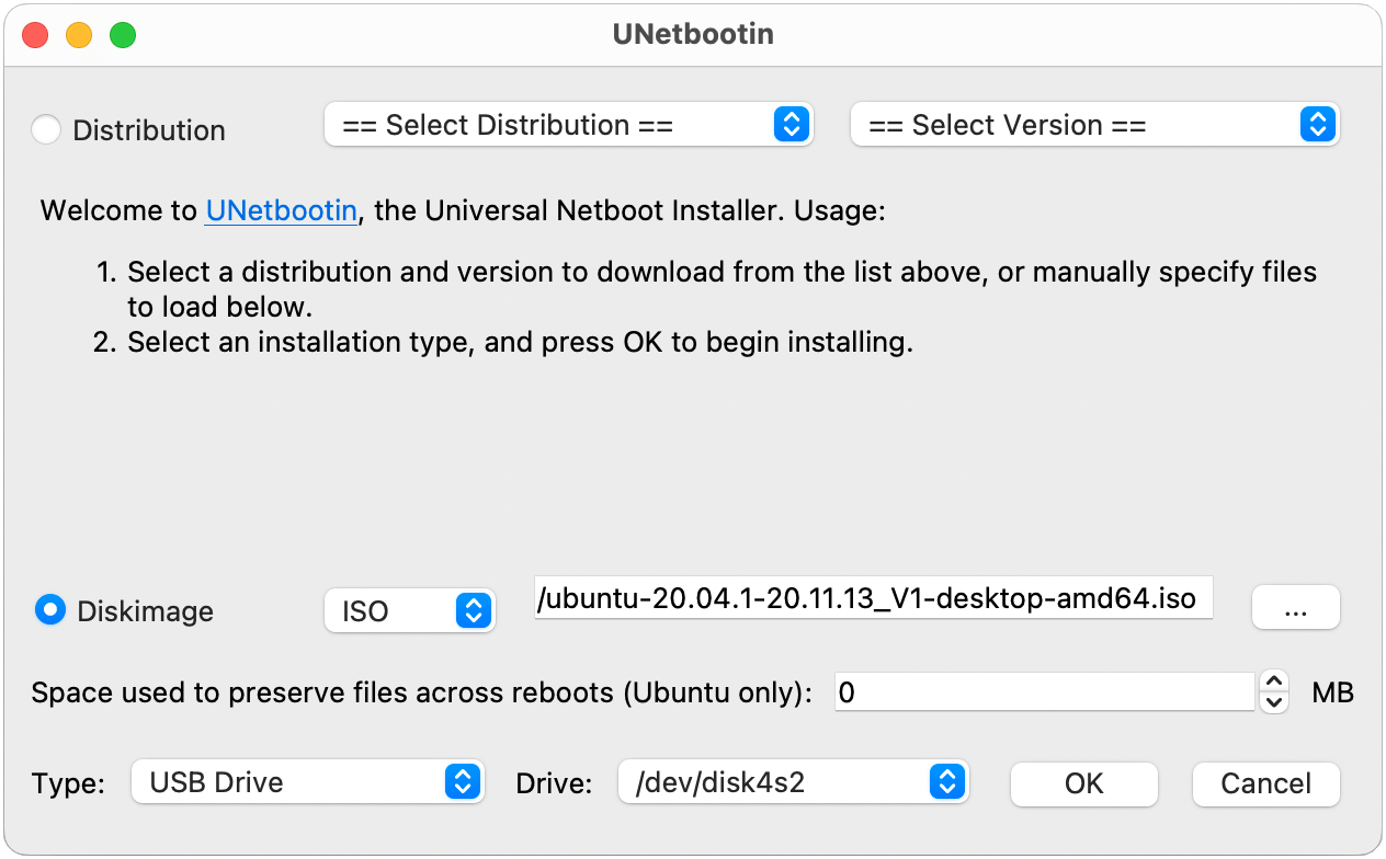 Immagine: configurazione del file ISO per l'immagine del disco di avvio (Ubuntu).