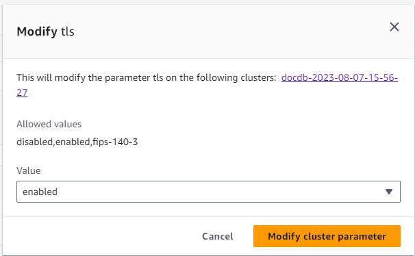 Immagine di una finestra di dialogo Modifica TLS specifica del cluster.