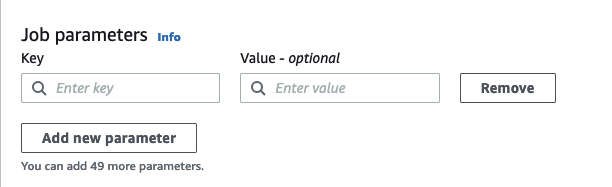 Lo screenshot mostra la sezione dei parametri del processo nella scheda Dettagli del processo. È possibile definire i parametri da utilizzare durante il runtime per il Database e la Tabella.