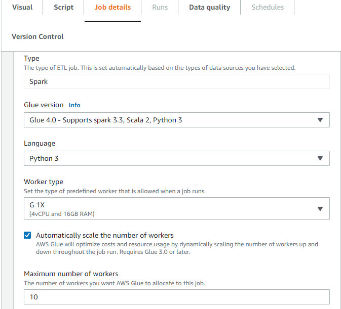 Abilitazione e configurazione di Auto Scaling in AWS Glue Studio.