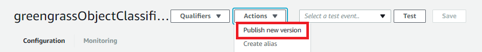 L'opzione Publish new version (Pubblica nuova versione) nel menu Actions (Azioni).