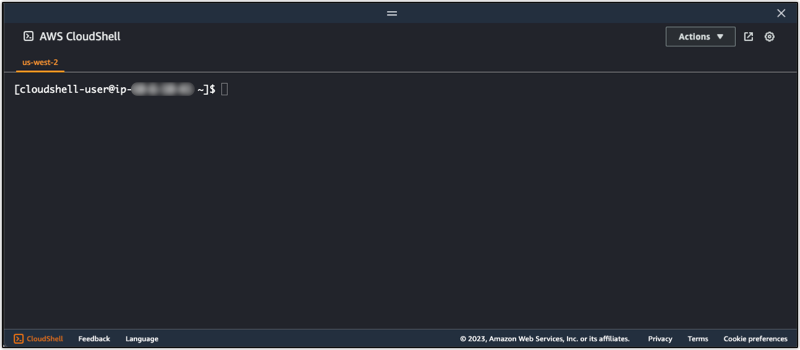AWS CloudShell interfaccia terminale.