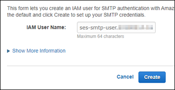 
            Nome utente IAM per le credenziali SMTP nella console di Amazon SES.
          