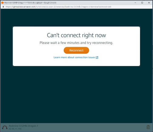 
        Istanza non disponibile quando si tenta di connettersi utilizzando il client SSH o RDP basato su browser Lightsail.
      