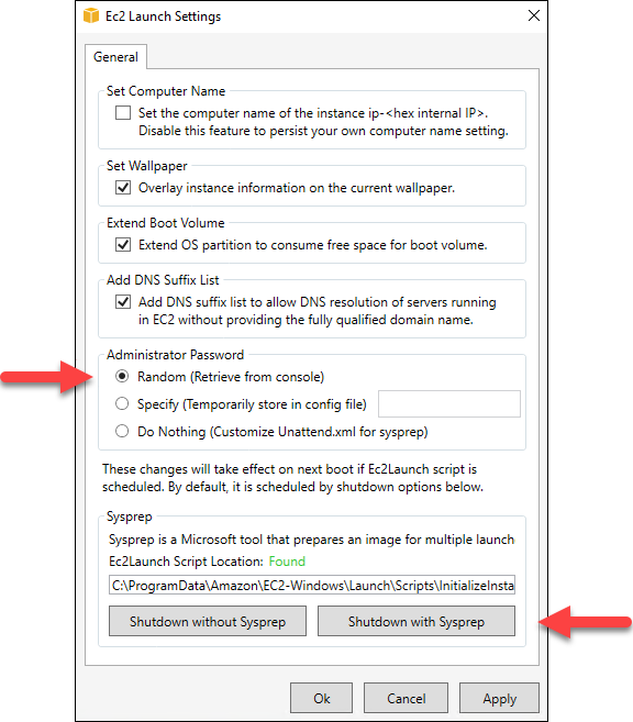 Applicazione con le impostazioni di avvio Ec2 sulle istanze di Windows Server 2016.
