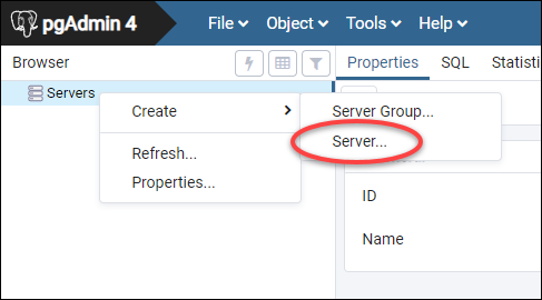 Configurazione del server pgAdmin