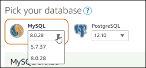 Scegli un motore di database nella console Lightsail.