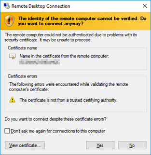 Richiesta per la sicurezza di Connessione Desktop remoto Microsoft.
