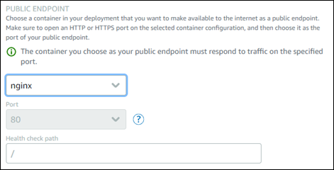 Endpoint pubblico di un servizio container nella console Lightsail