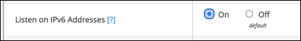 Opzione Listen to IPv6 address (Ascolta su tutti gli indirizzi IPv6).