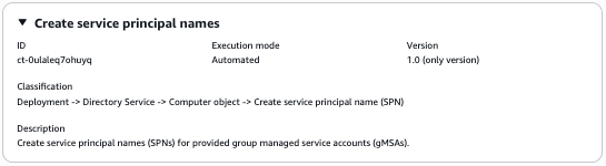Console interface showing details for creating service principal names (SPNs).