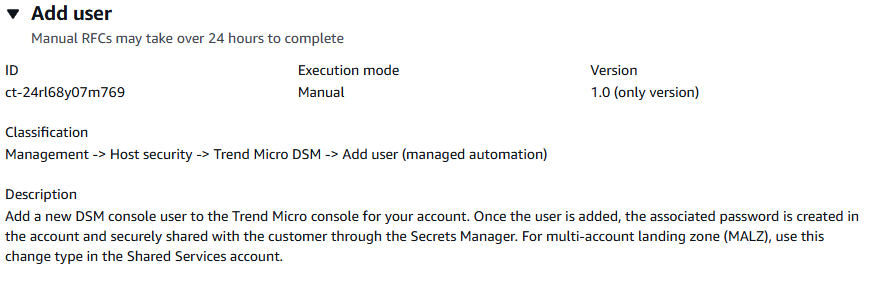 Aggiunge l'interfaccia utente per la console Trend Micro DSM con ID, modalità di esecuzione e dettagli di classificazione.