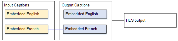 Diagram showing input captions in English and French, and output with embedded captions in both languages.