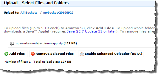 Finestra di dialogo S3 Select Files and Folders (Seleziona file e cartelle)