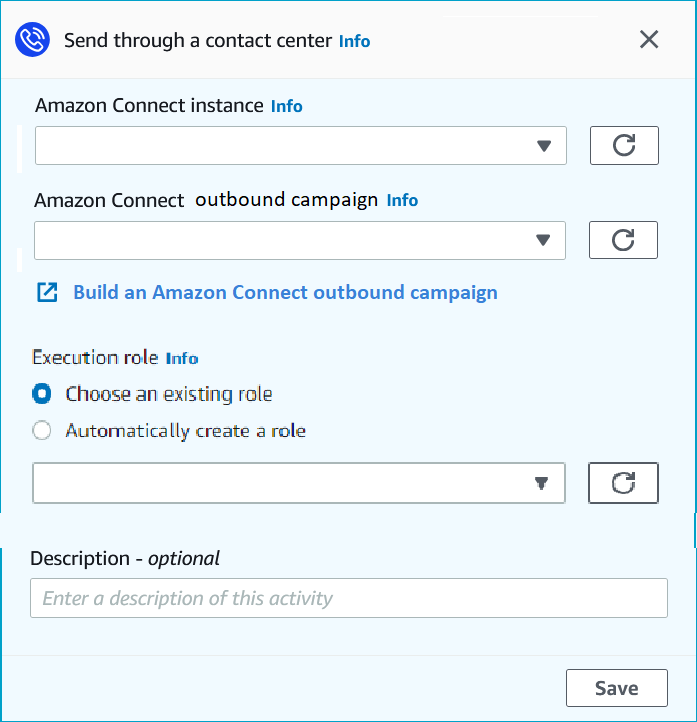 Un esempio di configurazione di un'attività Amazon Connect.
