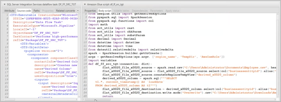 AWS Glue script di lavoro convertito da AWS SCT