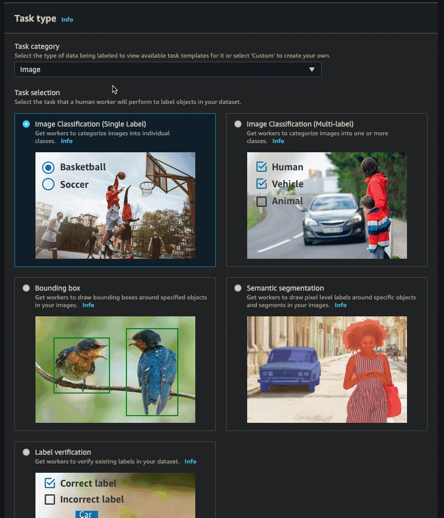 Gif che mostra come creare un processo di tracciamento di oggetti con frame video nella console SageMaker AI.
