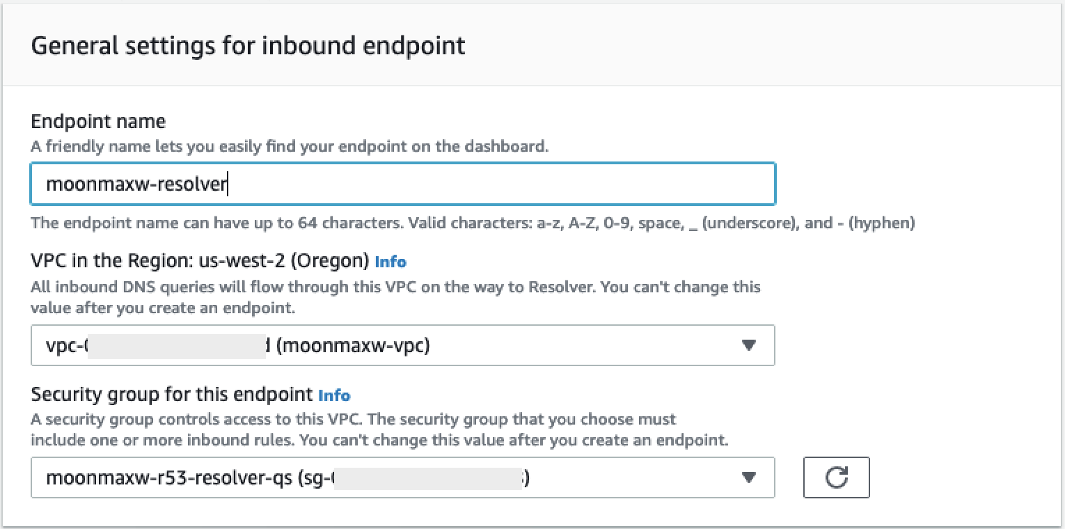 La sezione Impostazioni generali per gli endpoint in entrata della console.