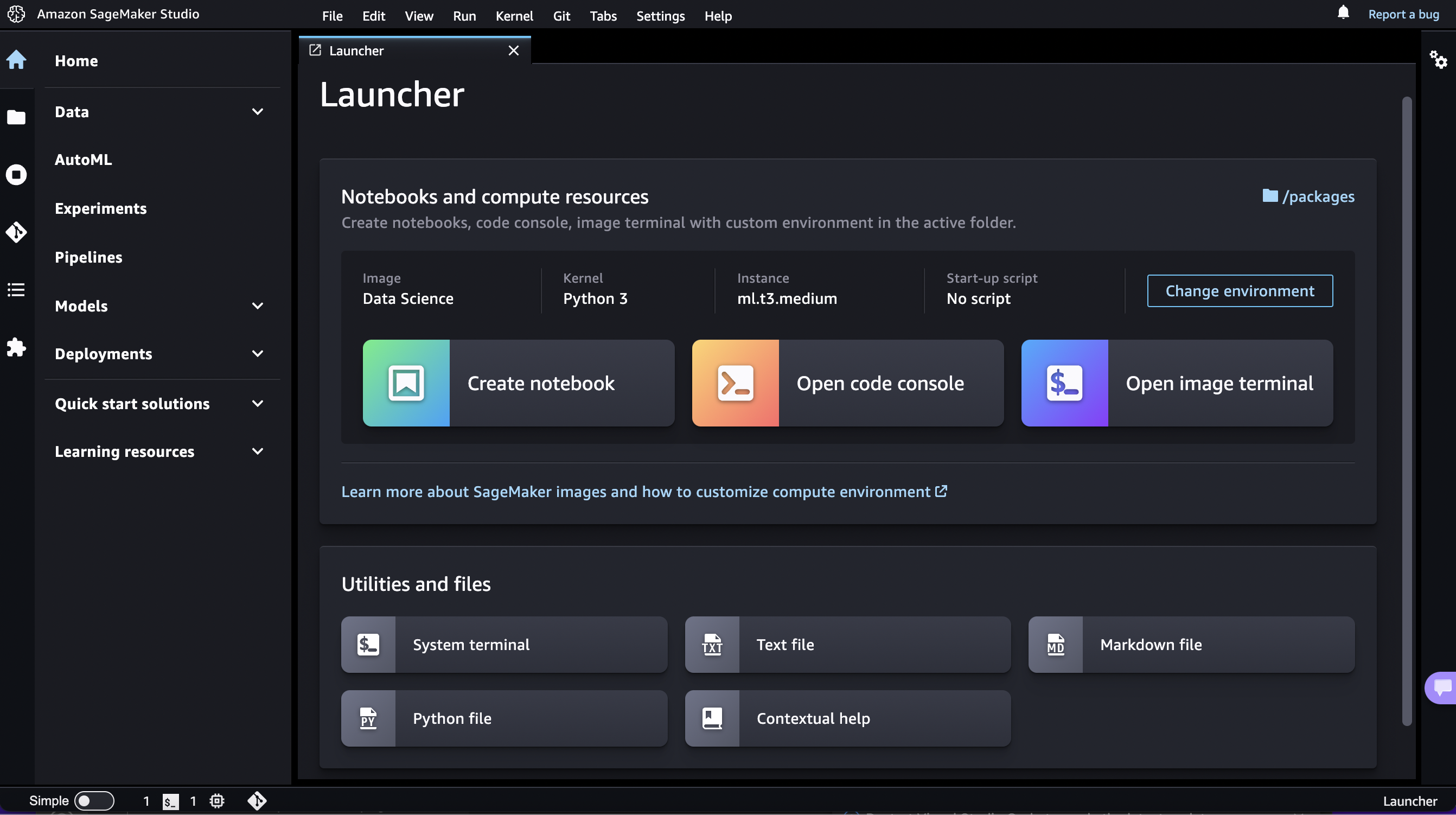SageMaker Launcher di Studio Classic.