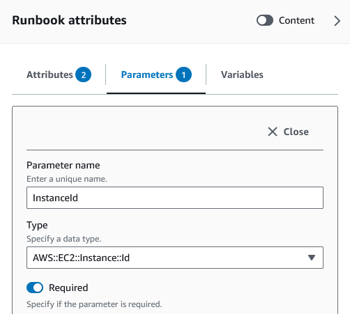 Creazione di un parametro per il runbook