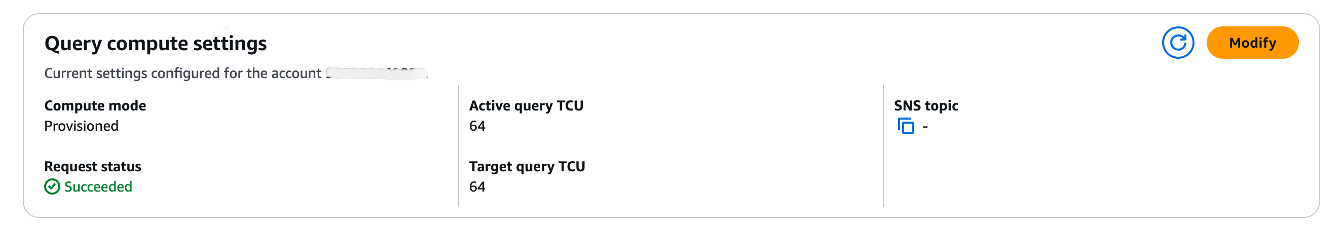 Immagine della visualizzazione da console delle nuove impostazioni aggiornate per Provisioned. TCUs