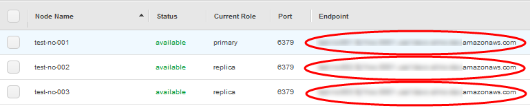 イメージ: Valkey、Valkey、Redis OSS (クラスターモードが無効) クラスターのノードエンドポイント