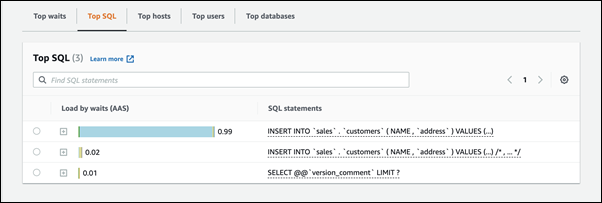 
                        トップ SQL にステートメントを挿入します
                    