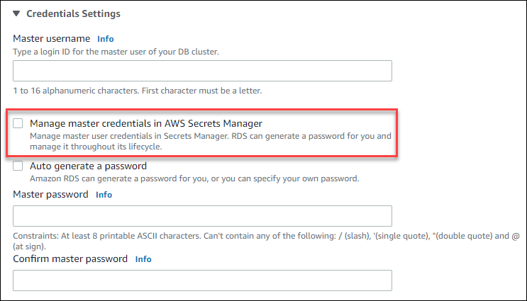 AWS Secrets Manager でマスター認証情報を管理する