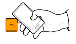 Icon depicting a hand holding a smartphone near a sensor. (AI generated)