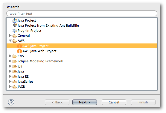 
                     新しい AWS Java プロジェクトを作成する
                  