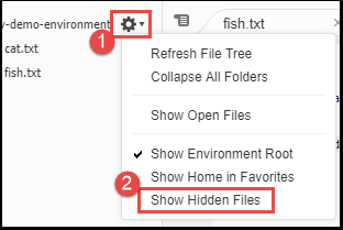 ［Environment (環境)］ウィンドウで隠しファイルを表示する