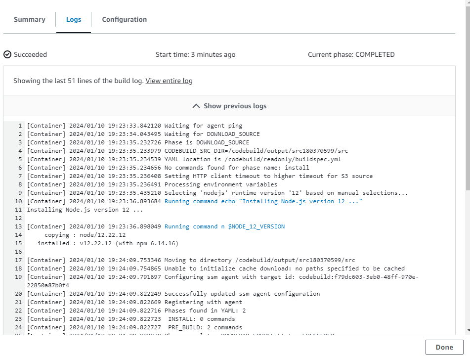 [ログ] タブには、アクションログの情報が表示されます。