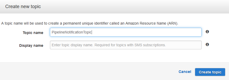 
            Amazon SNS を使用して通知トピックを作成します。
          