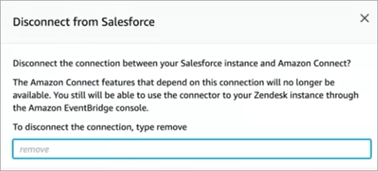 Amazon AppFlow の [Salesforce から切断] オプション。