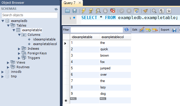 サンプル MySQL テーブルの設定