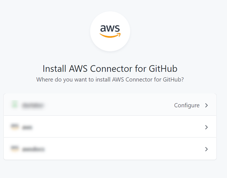 
                         AWS GitHubインストール用コネクタページを示すコンソールのスクリーンショット。
                    