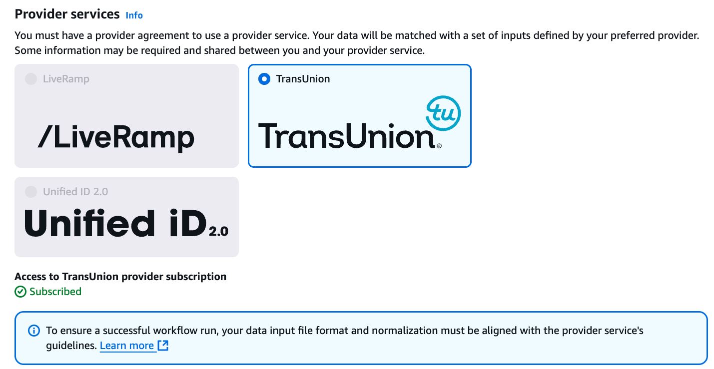 TransUnion プロバイダーサービスが選択されたプロバイダーサービスオプション。