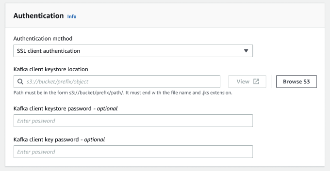 スクリーンショットは、SSL が認証方法である場合の暗号化オプションを示しています。
