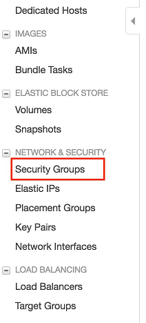 [Security Groups] (セキュリティグループ) が強調表示されたナビゲーションペイン。