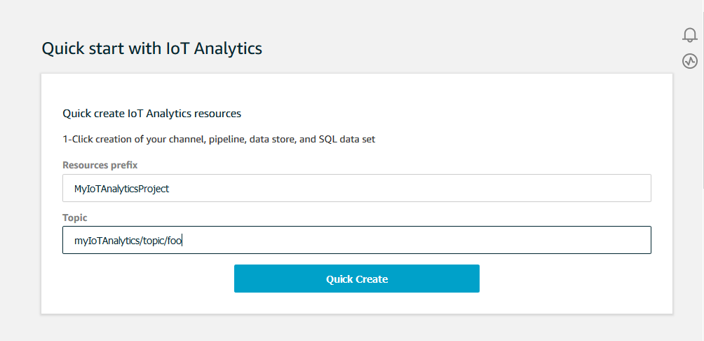 AWS IoT Analytics コンソールのクイックスタート機能。