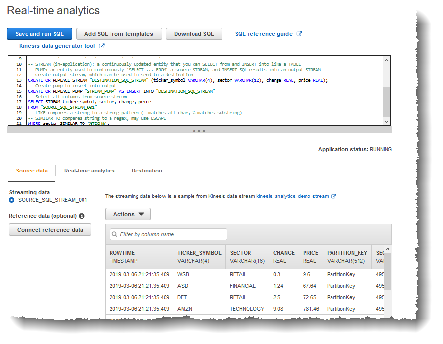 
                                    リアルタイム解析タブに結果が表示された SQL エディタのスクリーンショット。
                                
