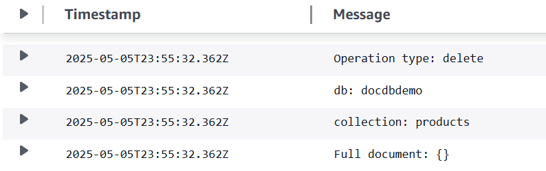 データベースレコード削除用の CloudWatch ログストリーム