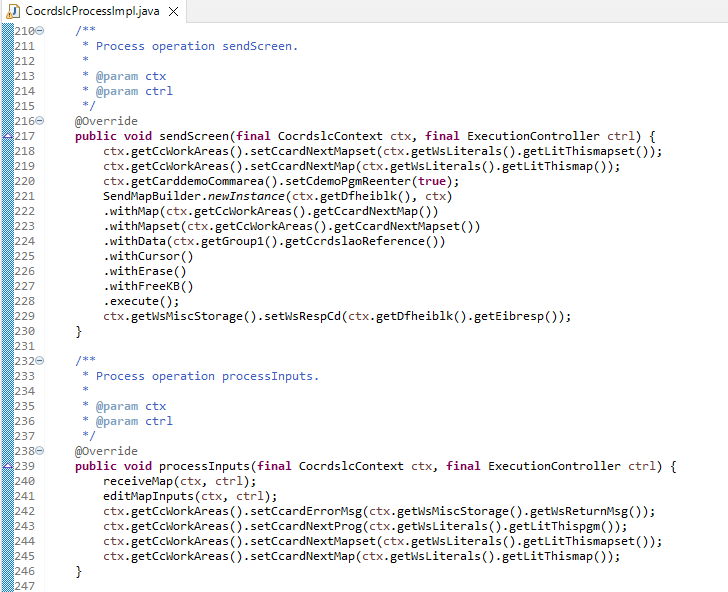 モダナイズされたCICSステートメントの例 (SENDMAP、RECEIVEMAP）