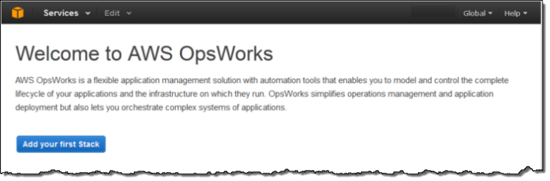 
                     スタックがない場合は、AWS OpsWorks スタックコンソールに開始ページが表示されます。その他の場合は、アカウントのすべてのスタックのリストが表示されます。
                  