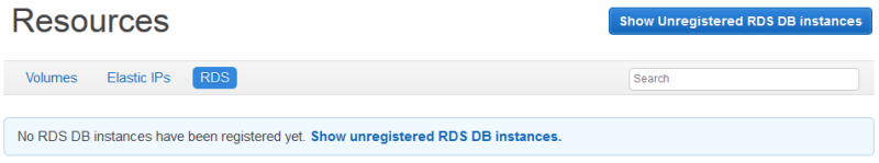 Amazon RDS console showing no registered database instances. (AI generated)