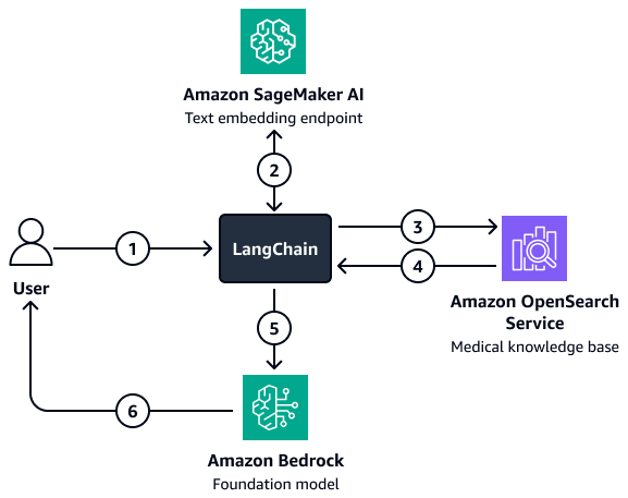 OpenSearch Service でのリLangChainトリーバーエージェントと医療ベクトルデータベースの統合。