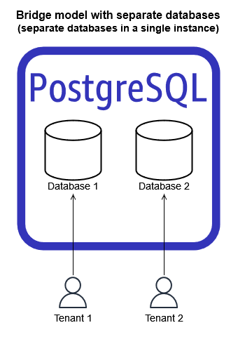 SaaS PostgreSQL bridge model with separate databases