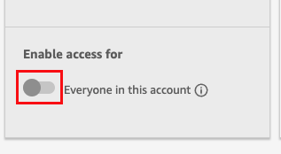このアカウント内の全ユーザーのダッシュボードアクセスを有効にするためのトグルの画像。